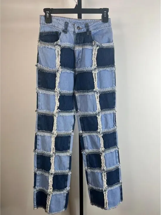 RAGGED JEANS Womens 24 Blue Two-Tone Patchwork Frayed Seams Denim RJSS2101020BDN - Picture 1 of 14